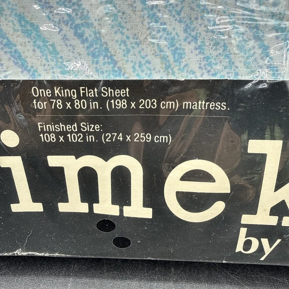 Vintage Sealed Marimekko Dan River ONE King‎ Flat Sheet 108 x 102 in Crayon Blue